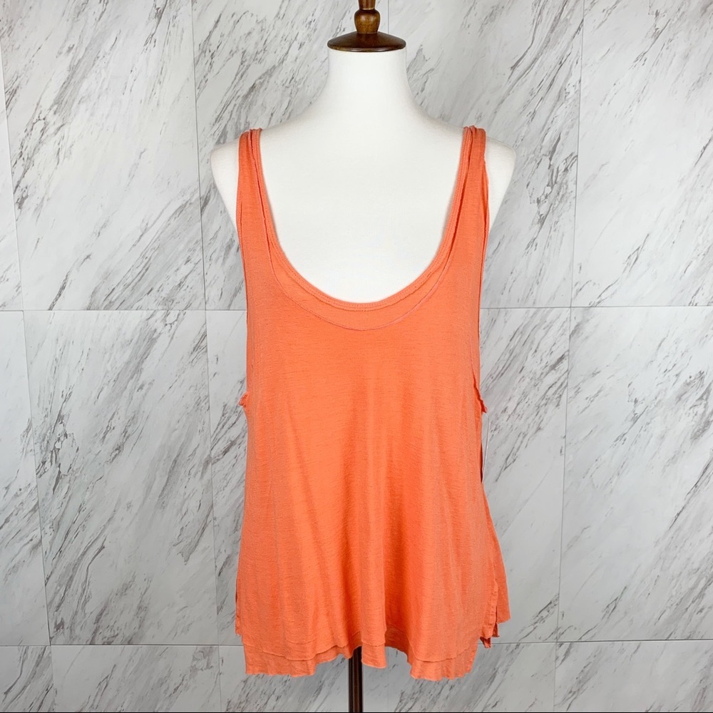Free People Tank Top Racerback Coral S Boho Summer Beachy Linen Blend Festival